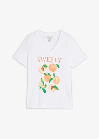 T-shirt z czystej bawełny organicznej • biały/nektarynka/zielony gruszkowy/rdzawobrązowy • sklep bonprix