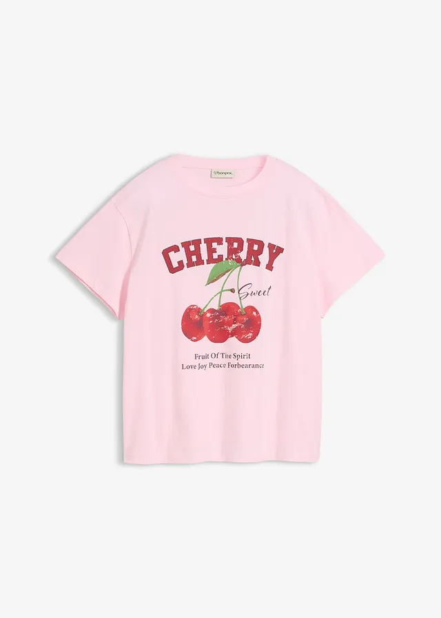 T-shirt z nadrukiem z czystej bawełny organicznej • jasnoróżowy kryształowy • sklep bonprix