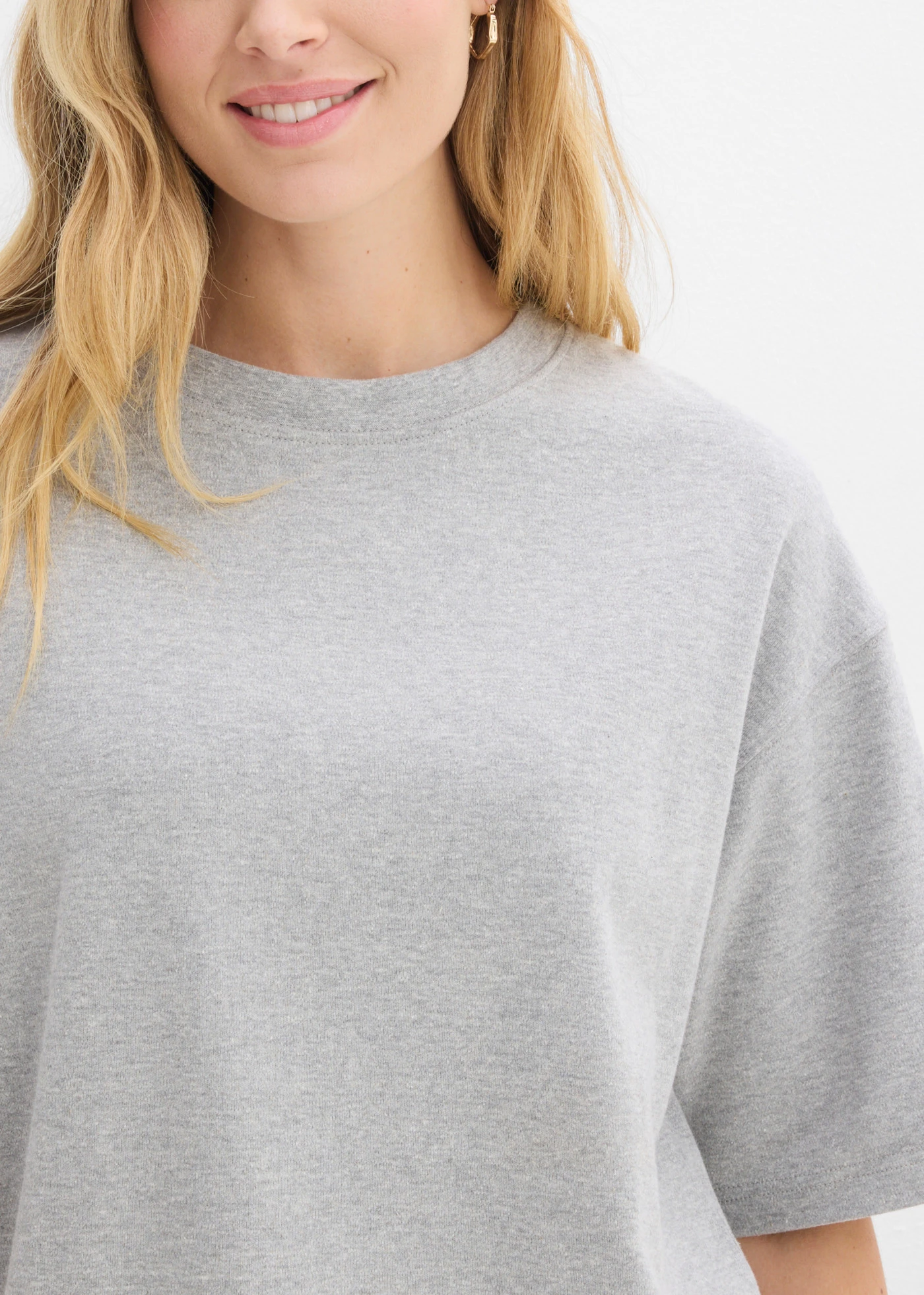 Tricou oversize din bumbac organic 100% greu • gri deschis melanj • magazin bonprix