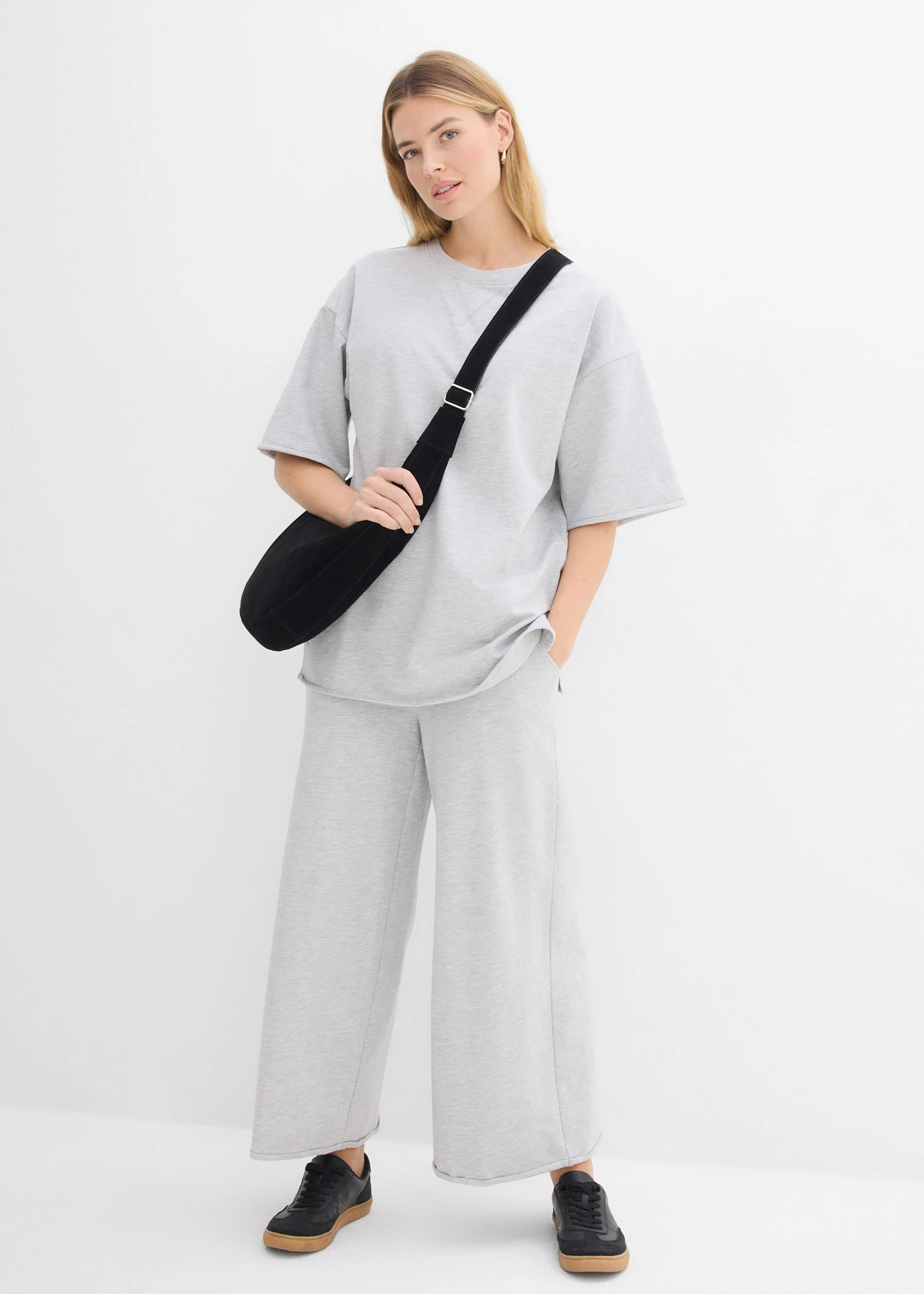 Lang sweatshirt van katoen • lichtgrijs gemêleerd • bonprix online shop