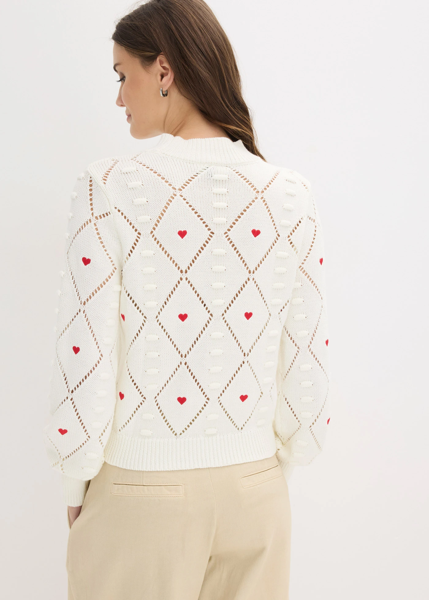 Ajour trui in een katoenmix • wolwit-rood • bonprix online shop