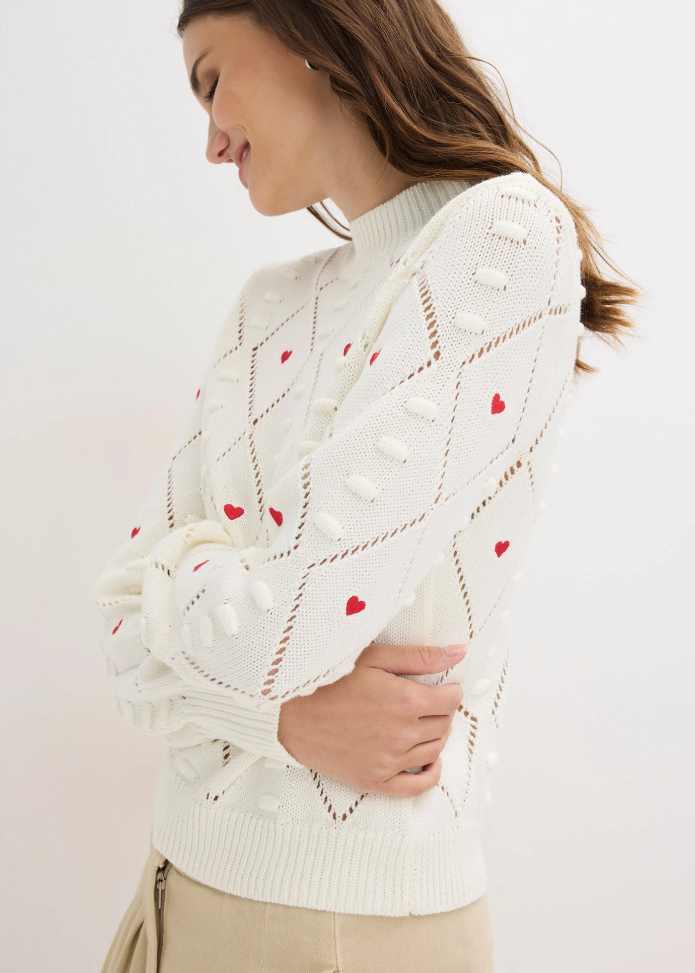 Pull ajouré • blanc cassé/rouge • Boutique bonprix