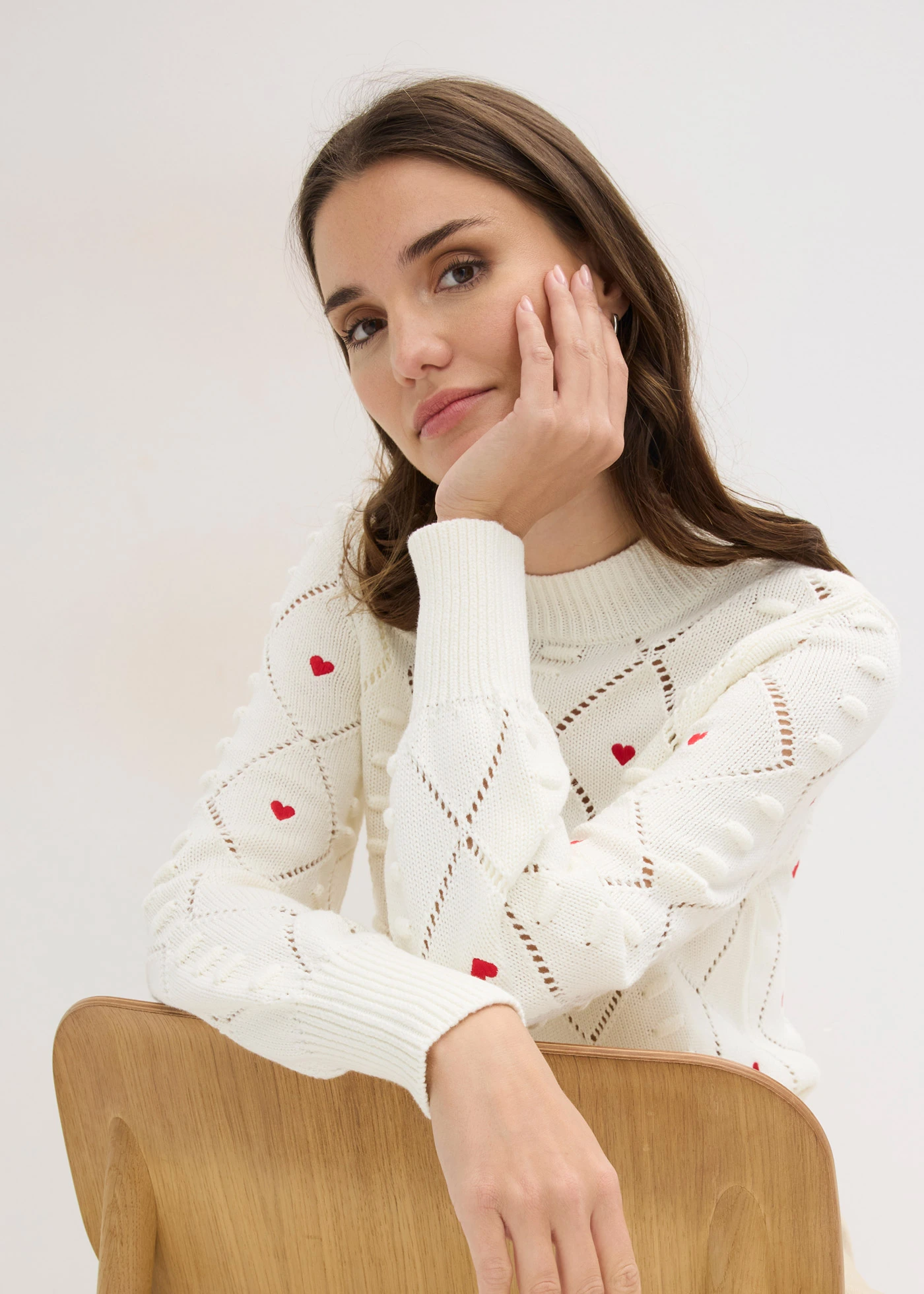 Ajour trui in een katoenmix • wolwit-rood • bonprix online shop