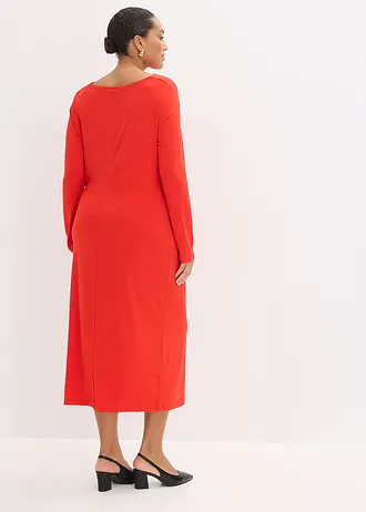 Jersey midi jurk, Kleur: aardbeirood