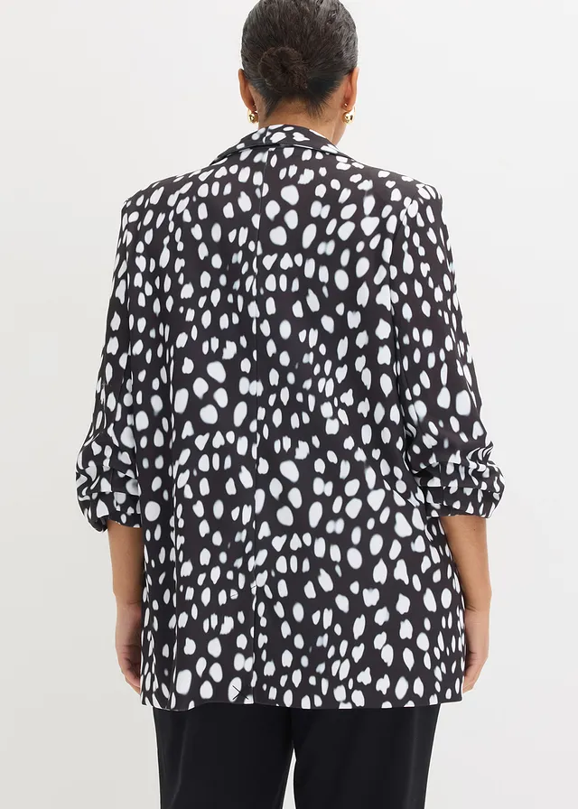 Lange blazer van zachte scuba, Kleur: zwart met print