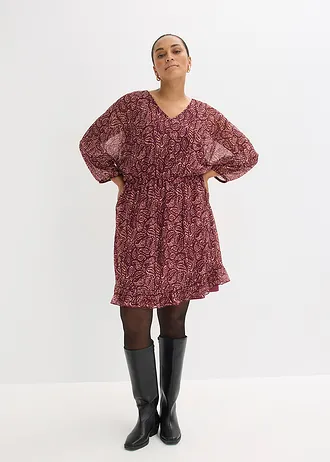 Jersey jurk, Kleur: robijnrood gedessineerd