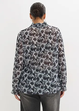 Blouse van fijn mesh, Kleur: zwart-wolwit paisley