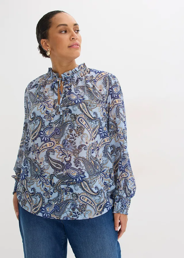 Chiffon blouse, Kleur: lichtblauw paisley