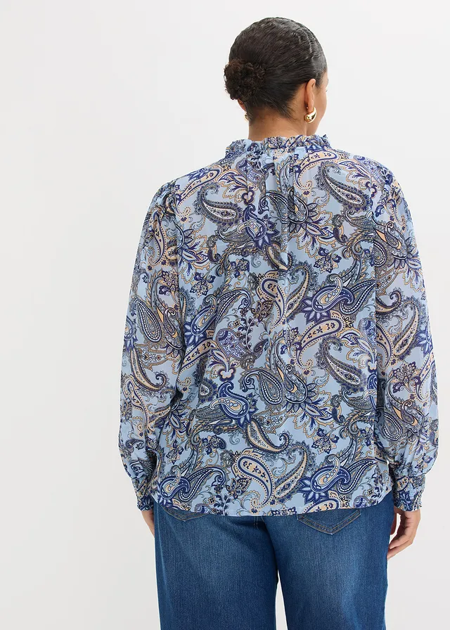 Blouse en mousseline, Couleur: bleu clair paisley