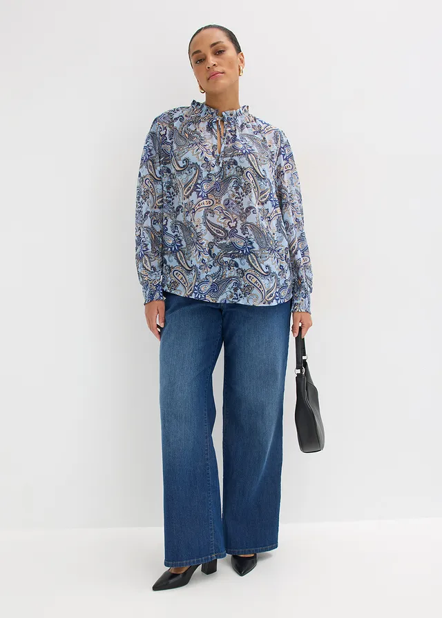 Blouse en mousseline, Couleur: bleu clair paisley