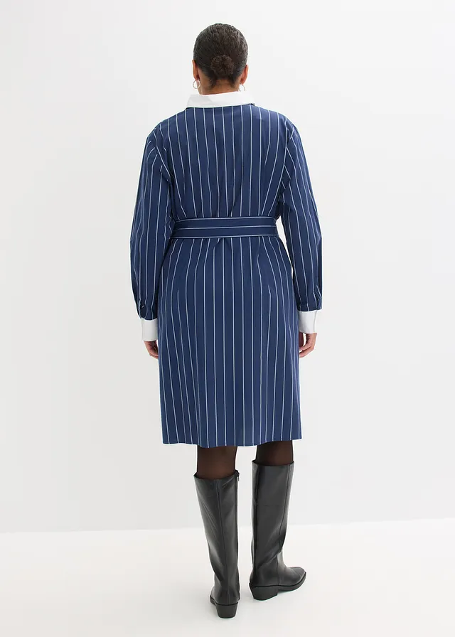 Robe-chemise, Couleur: bleu foncé-blanc rayé