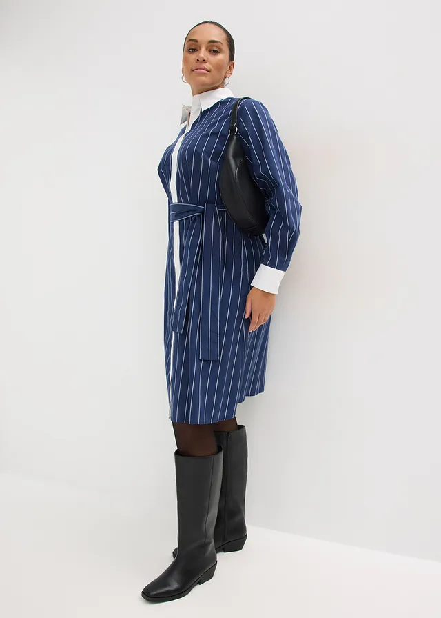Robe-chemise, Couleur: bleu foncé-blanc rayé