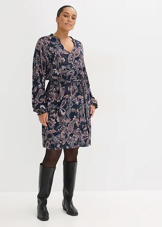 Jersey jurk van een zachte viscosemix, Kleur: donkerblauw paisley