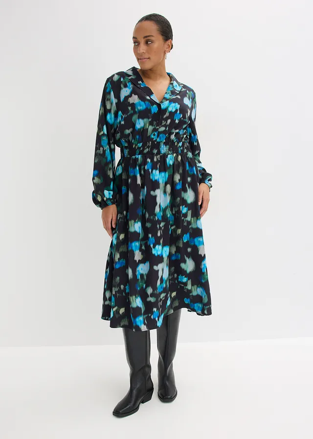 Robe midi, Couleur: noir floral