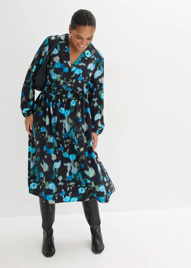 Robe midi, Couleur: noir floral