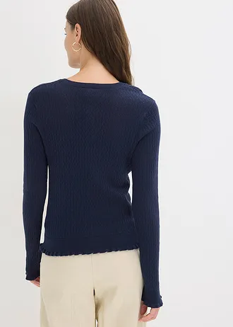 Jachetă tricotată ajurată din mix de bumbac • bleumarin • magazin bonprix