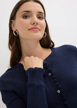 Jachetă tricotată ajurată din mix de bumbac • bleumarin • magazin bonprix