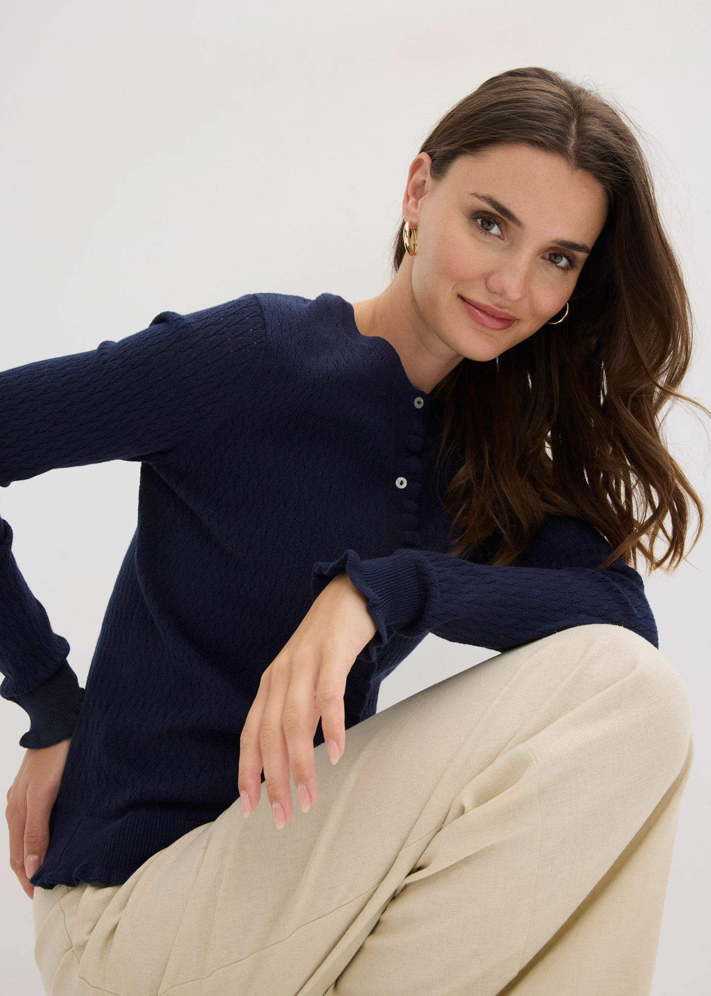 Ajour vest van een katoenmix • donkerblauw • bonprix online shop