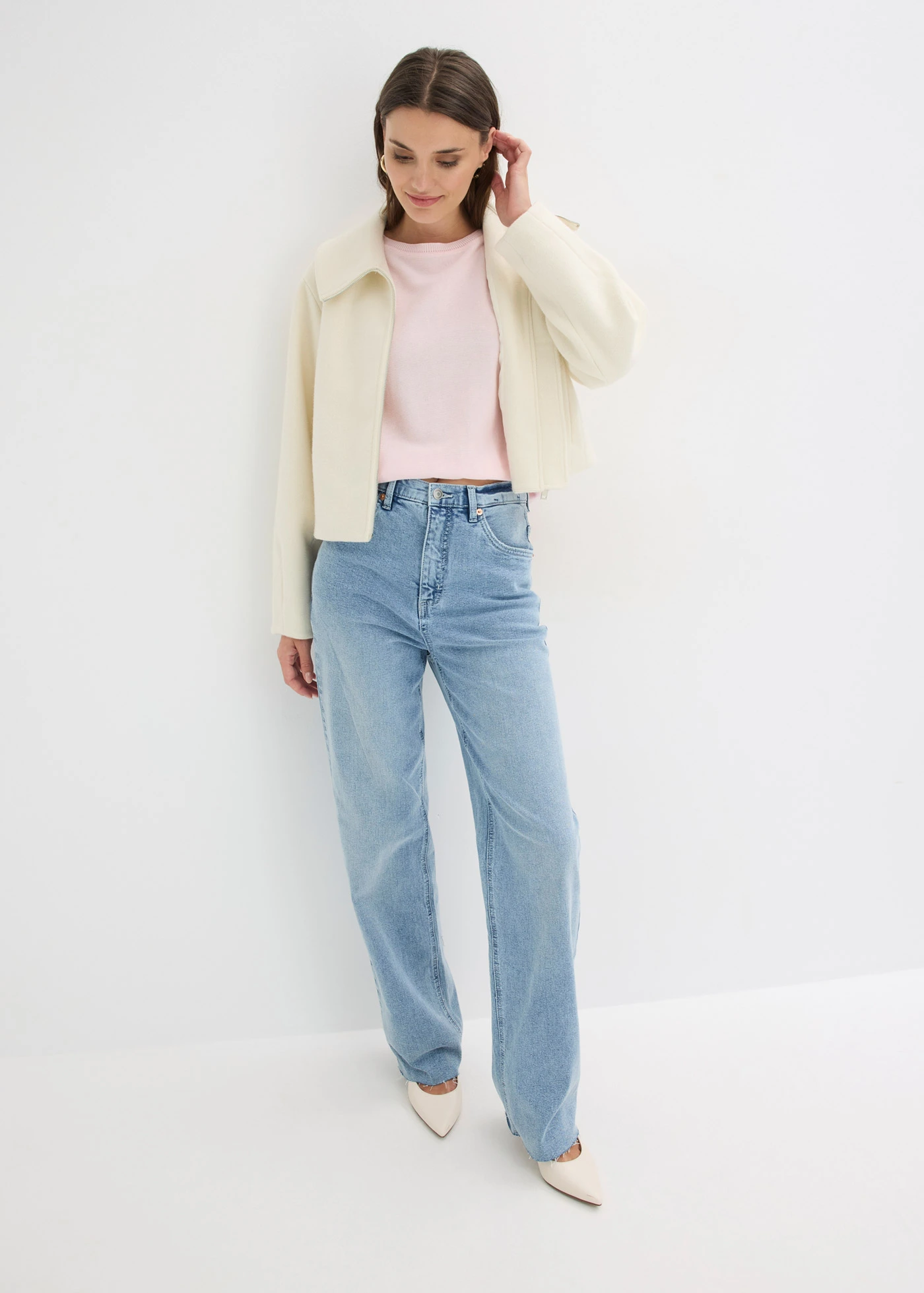 Pull en fine maille de coton mélangé • rose clair • Boutique bonprix