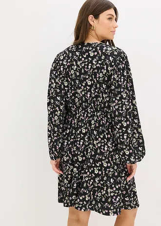 Tunika dzsörzé ruha • fekete/virágmintás • bonprix áruház