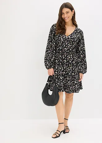 Tuniekjurk van jersey, Kleur: zwart gebloemd