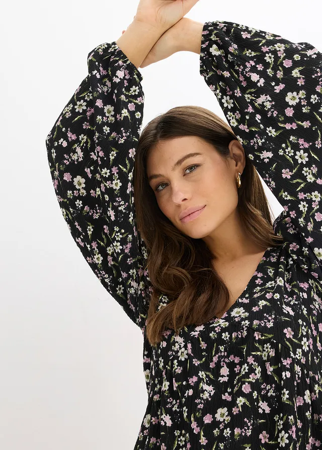 Rochie-tunică din jerse • negru floral • magazin bonprix