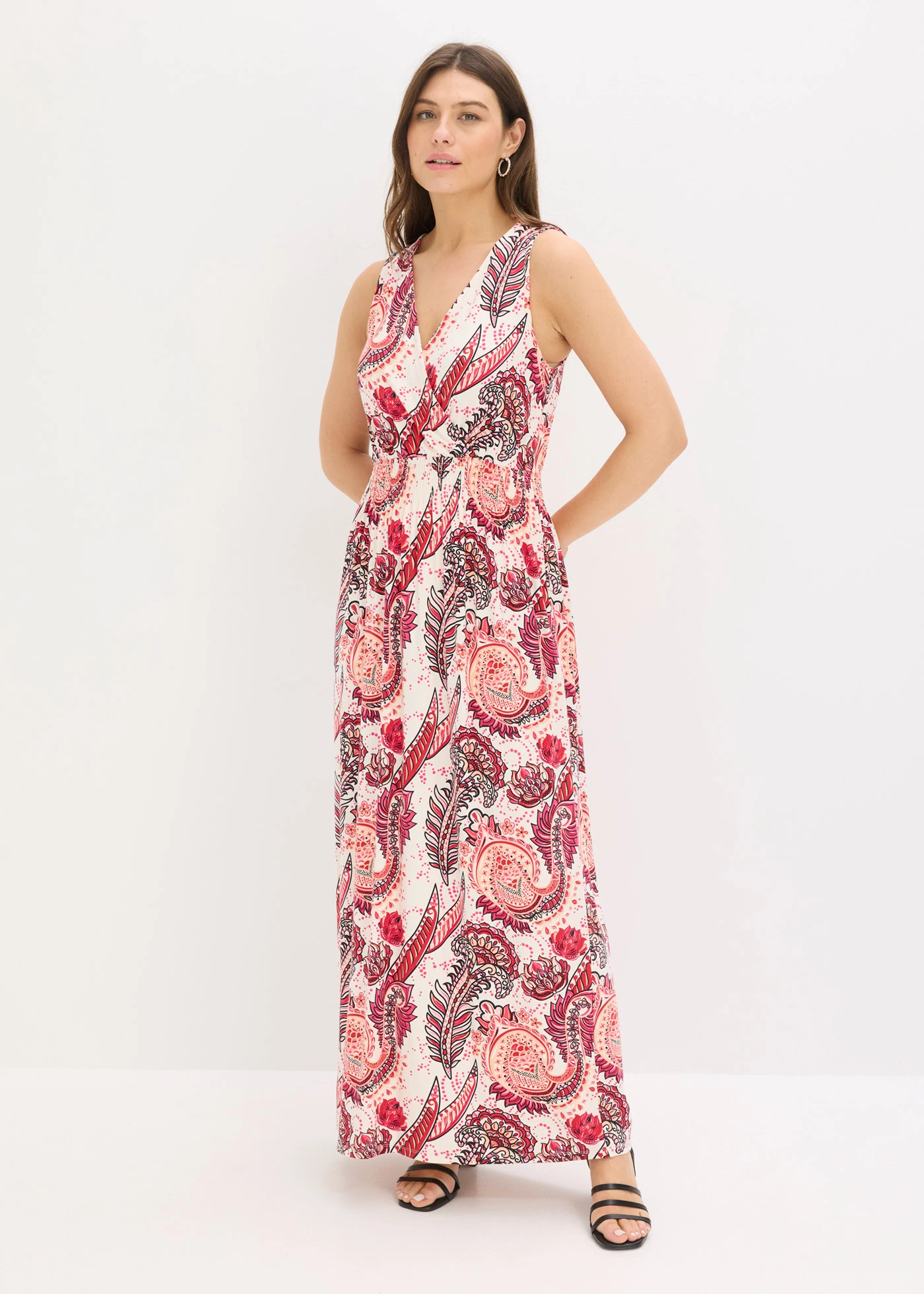 Maxi jurk van een zachte viscosemix • wolwit/fuchsia paisley • bonprix online shop