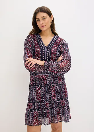 Rochie-tunică din mesh moale • bleumarin-roșu-bordo • magazin bonprix
