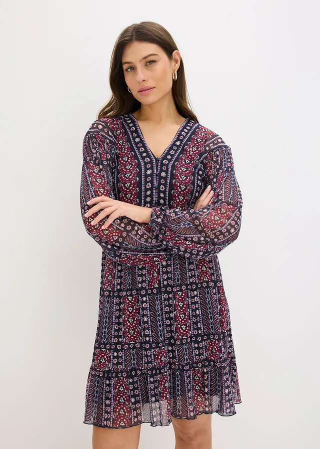 Robe-tunique en mesh doux • bleu foncé-bordeaux imprimé • product-page.page-title-suffix
