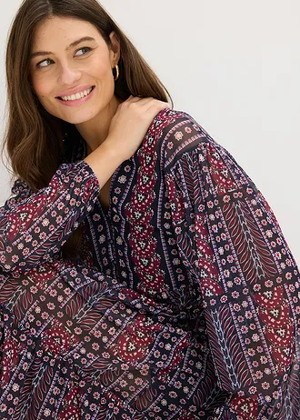 Rochie-tunică din mesh moale • bleumarin-roșu-bordo • magazin bonprix