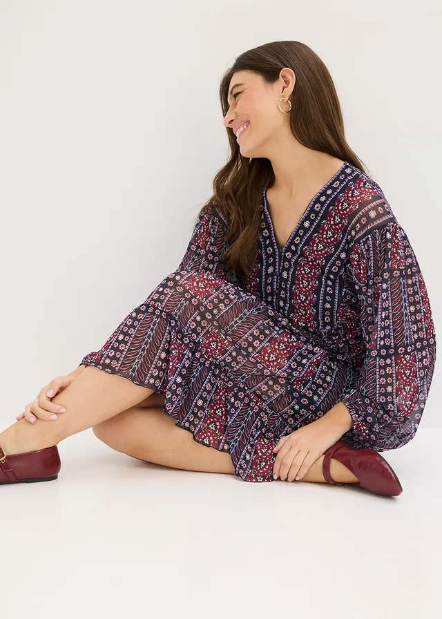 Rochie-tunică din mesh moale • bleumarin-roșu-bordo • magazin bonprix