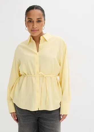 Overhemdblouse van een soepele viscosemix, Kleur: lichtgeel