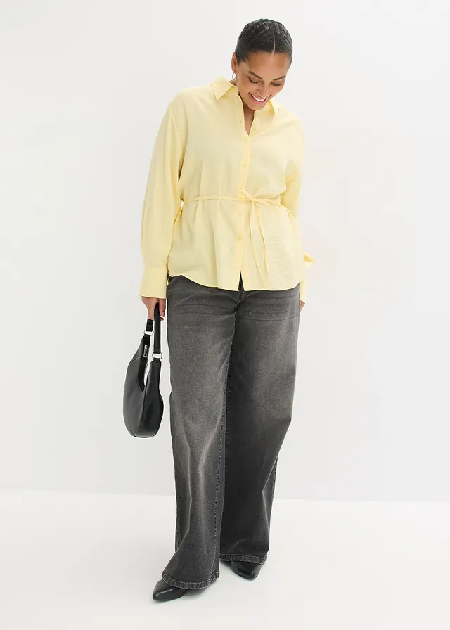 Overhemdblouse van een soepele viscosemix, Kleur: lichtgeel