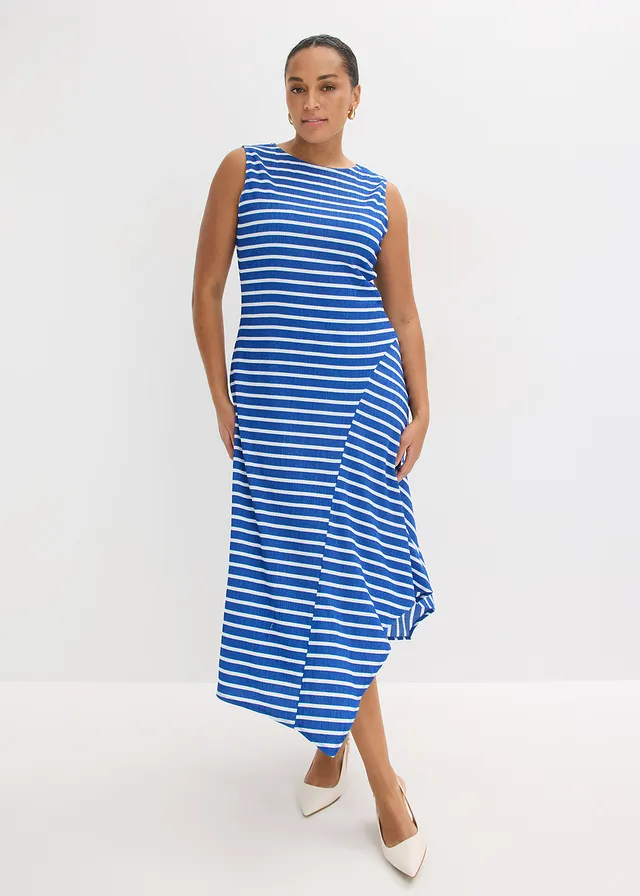 Robe longue à base asymétrique, Couleur: bleu arctique/blanc rayé