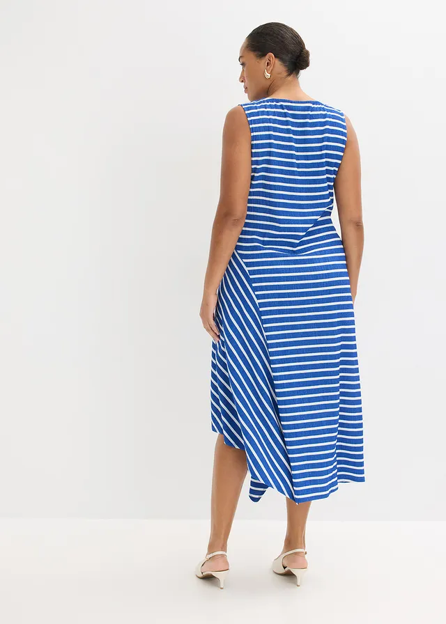 Robe longue à base asymétrique, Couleur: bleu arctique/blanc rayé