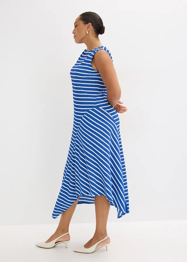 Robe longue à base asymétrique, Couleur: bleu arctique/blanc rayé