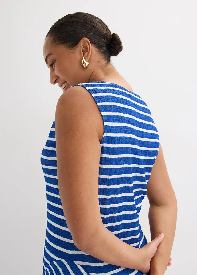 Maxi jurk met asymmetrische zoom • arctisch blauw-wit gestreept plus size • product-page.page-title-suffix