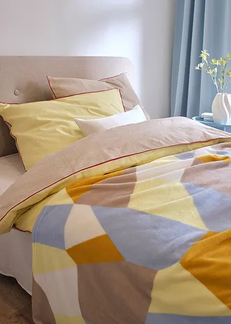 Parure de lit réversible en linon, Couleur: taupe-jaune