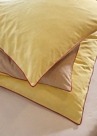 Omkeerbaar linon dekbedovertrek, Kleur: taupe-geel