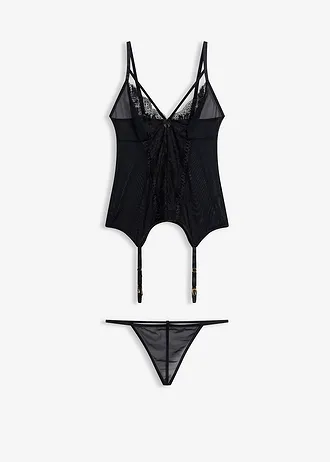 Bustier met jarretels en string (2-dlg. set) • zwart • bonprix online shop