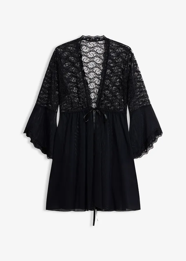 Kimono en string (2-dlg. set) • zwart • bonprix online shop