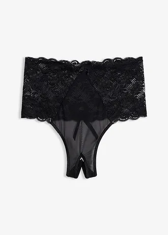 High Waist nyitott tanga levehető lánccal • fekete • bonprix áruház