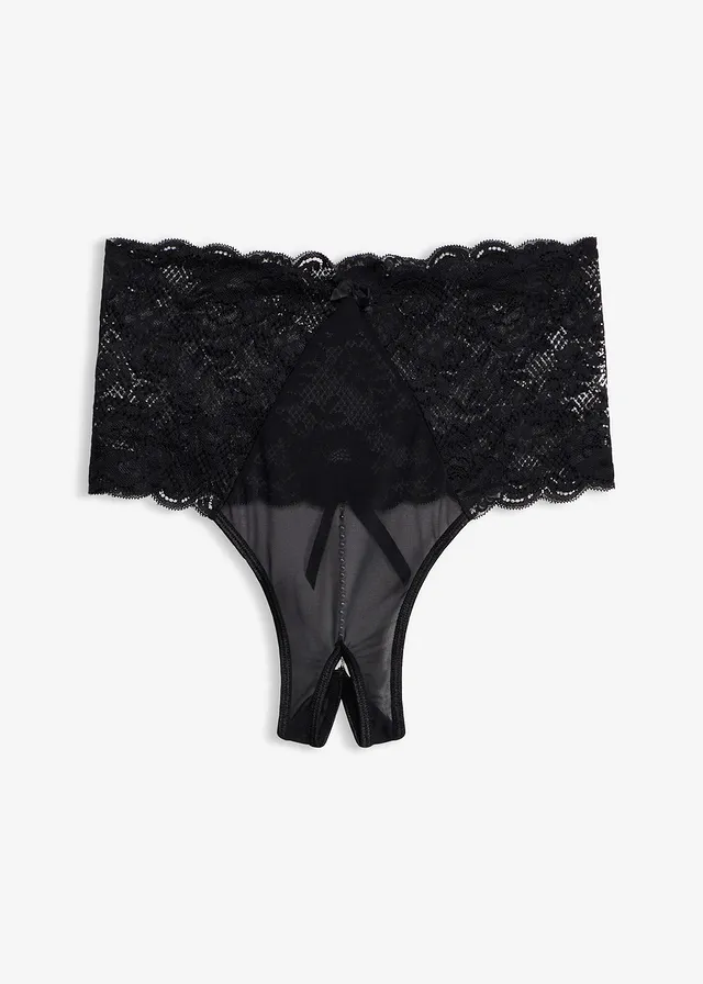 High Waist nyitott tanga levehető lánccal • fekete • bonprix áruház