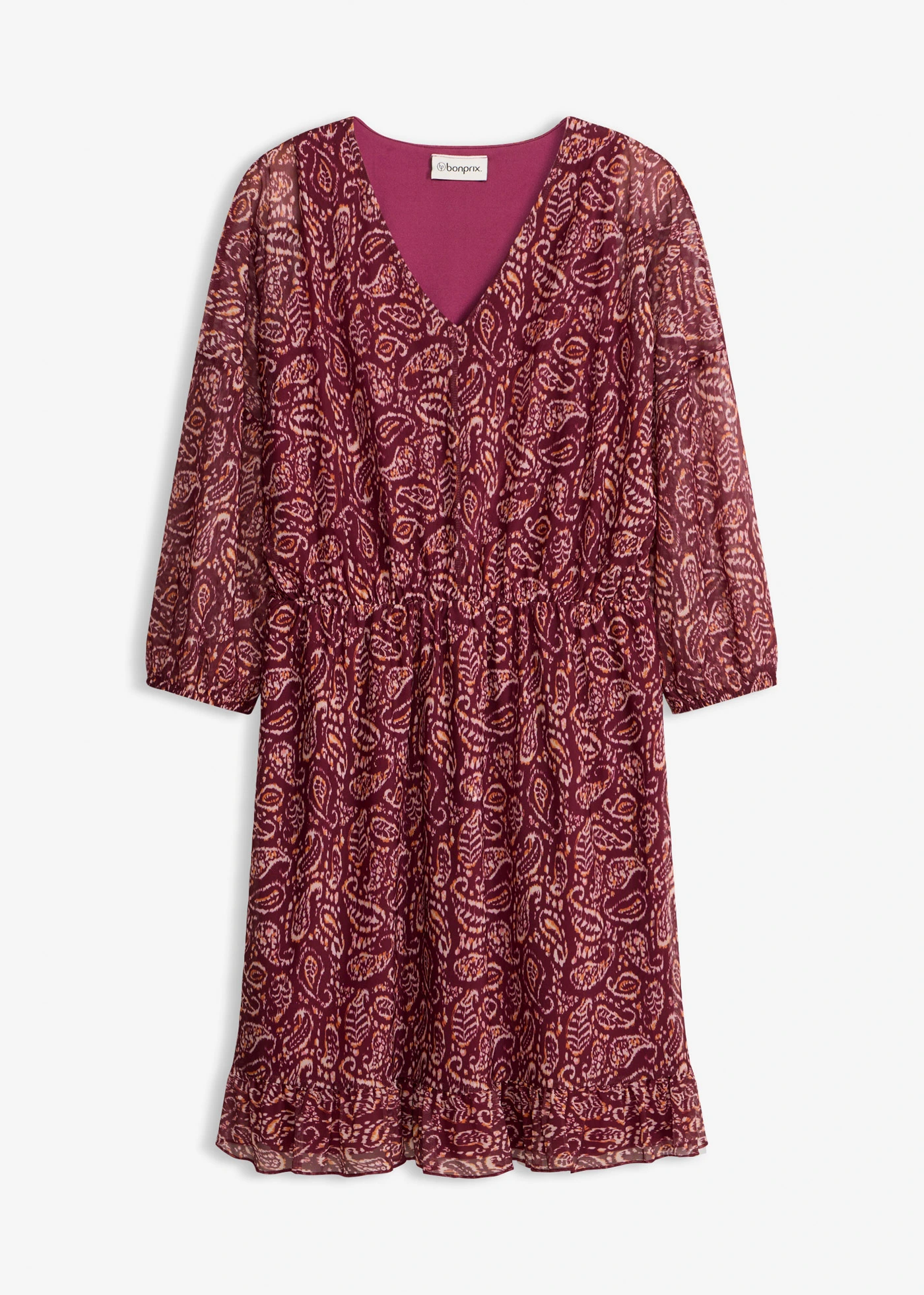 Rochie din jerse din mesh fin • roșu-rubiniu cu imprimeu • magazin bonprix