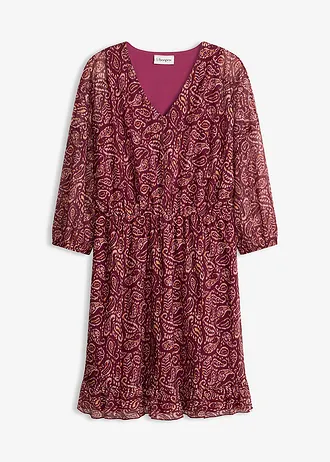 Rochie din jerse din mesh fin • roșu-rubiniu cu imprimeu • magazin bonprix