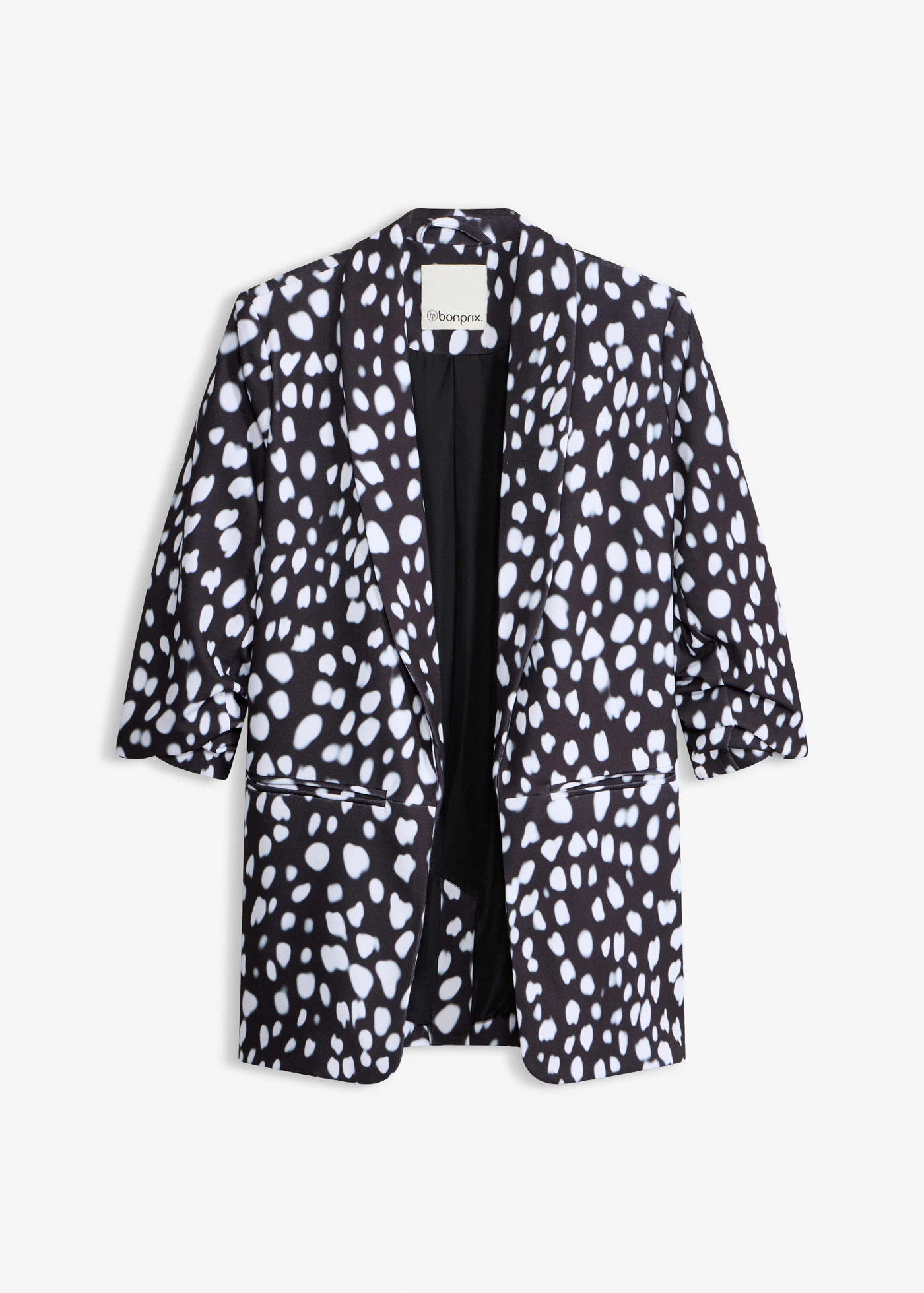 Lange blazer van zachte scuba • zwart met print • product-page.page-title-suffix