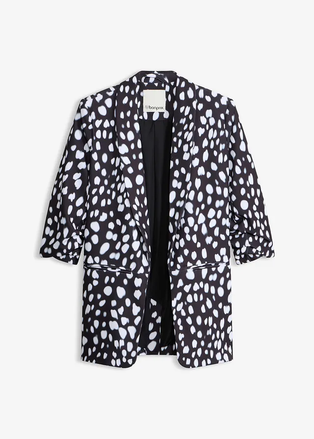 Lange blazer met print, Kleur: zwart met print