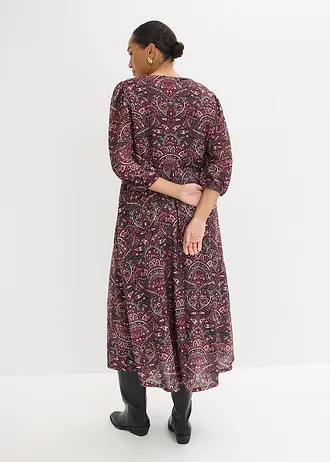 Jersey jurk, Kleur: zwart-bessen paisley