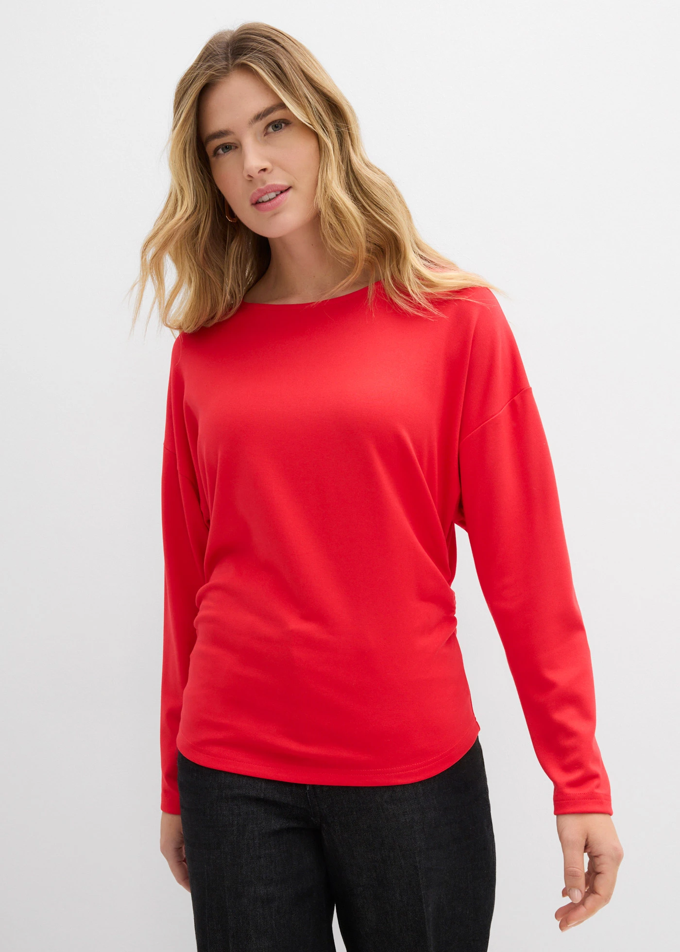 T-shirt manches longues en Punto di Roma confortable • fraise • Boutique bonprix