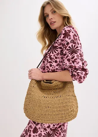 Sac à bandoulière aspect paille, Couleur: beige naturel